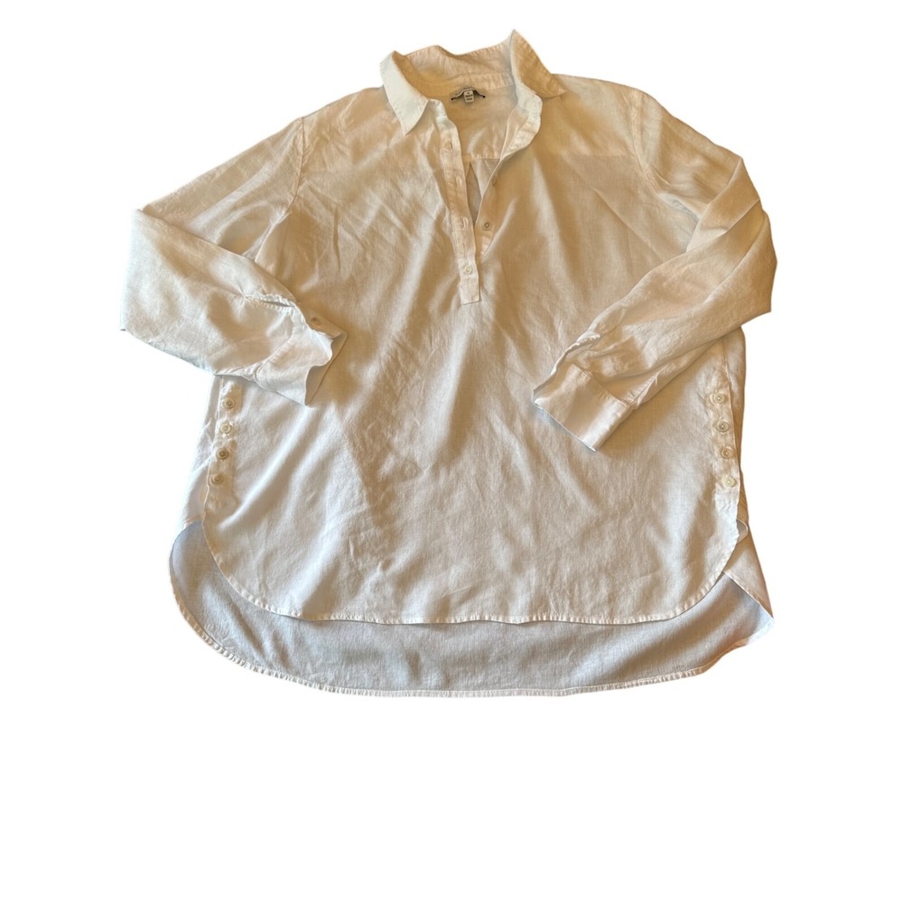 Calligraphe Womens White Button-Down Shirt XL Linen Blend